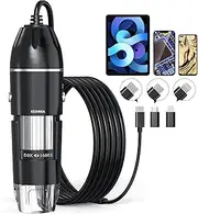 USB Digital Microscope, 50x-1600x Magnification, 1440P HD, 8 LED Lights, Portable, Compatible with iOS and Android Devices, Black, Plastic and Glass, Achromatic Objective Lens
