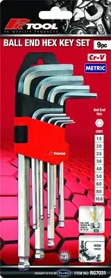 PK Tool 9pc Metric Ball End Hex Key Set 1.5–10mm Cr-V Allen Wrench Kit