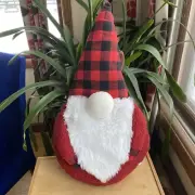 Mainstays Gnome Plush Figural Buffalo Plaid Pillow NWT