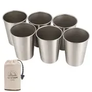 6 Packs 304 Stainless Steel Pint Cups Stackable Drinking Glasses for Camping