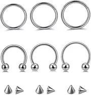 [Jovivi] Silver Nose Ring Surgical Steel Hinged Nose Rings Clicker Septum Ring Horseshoe Screw Nose Stud Nose Hoops Septum Percing Jewellery