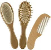 IWOWHERO Infant Grooming Kit Wool Hair Brush Wooden Comb Shampoo Brush Set for Newborns Perfect Present
