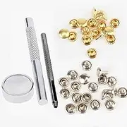 120 Set Leather Rivets, Double Cap Rivet Buttons with Setting Tool Kit and Storage Box, 6mm and 8mm, Silver + Gold