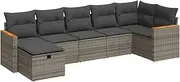 vidaXL 7 Piece Grey Poly Rattan Garden Sofa Set with Cushions and Storage - Modular Outdoor Furniture for Terrace, Patio, Garden, and Backyard Lounge