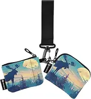 [XYMZR] Moose Landscape Rocky Mini Zip Around Wristlet keychain Wallet for Women Personalized Pattern Detachable Dual Pouch Wristlet Portable Wallet Phone Coin Purse, Multi-colored, One Size