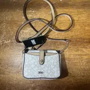 New DKNY Thomasy Micro Mini Monogram Brown Chain Crossbody Bag Handbag