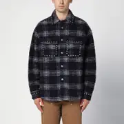 [Palm Angels] Over Shirt In Navy Check Wool With Studs 48 IT Blue