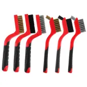 Wire Brush Set 6Pcs Nylon/Brass/Stainless Steel Bristles with Curved Handle Grip