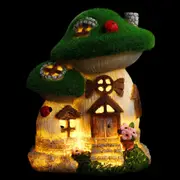 Fairy House Garden Decor Resin Mushroom and Flower Cottage Statue Outdoor Solar Light