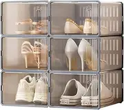 6-Pack Shoe Storage Boxes, Stackable Shoe Boxes, Portable Clear Stackable Shoe Organizer, Durable & Stylish Plastic Organizer, Flip-Top Drawer Design for Home, Office and Apartment Storage