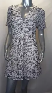 Abercrombie Fitch Size Small Dress Button Tie Front White Black Ruffled New