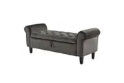 La Bella Storage Stool Arm Bench Seat 132Cm Velvet Grey Ottomans Footstools & Poufs