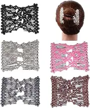 Casualfashion 5Pcs Ez Stretch Beaded Hair Combs Double Magic Slide Metal Comb Clip Hairpins for Women Hair Styling