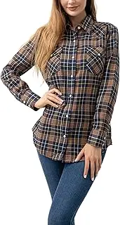 [PASHARTUK] Snap Buttons Flannel Shirts for Women Long Sleeve Shirts for Women Plaid Women Shirts