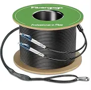 Fibergaga-50M(165ft Outdoor Armored OS2 LC to LC Fiber Patch Cable,SM Single Mode Duplex 9/125um Direct Burial Fiber Optic Jumper Cord,IndustrialTPU OD-5mm with Pulling Eye Kit Installed on one end