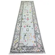 2'10"x11'6" Sky Blue Afghan Angora Oushak Wool Hand Knotted Runner Rug G74169