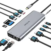 USB C Laptop Docking Station Dual Monitor Dual HDMI 4k DP Triple Display Hub 10G, 13 in 1 MOKiN USB C Hub with 3 Monitors,Displayport,USB3.1,RJ45,100W PD,Card Reader,Audio/Mic, for Dell HP Lenovo