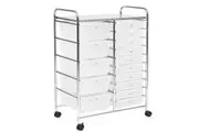 Costway 15 Drawers Storage Trolley Cart Office Filing Cabinet Kitchen Home Organizer w/4 Wheels Clear
