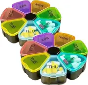 2 Pack 7 Day Portable Pill Box with Large Compartment, Weekly Pill Box Organizer Easy to Open, Travel 7 Day Pill Box Case, Pillbox Dispenser Reminder Containers for Vitamins Fish Oil Medication (Black)