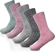 [Mi hogar] Women Winter Socks-5 Pairs Womens Thick Knitted Wool Warm Socks Casual Socks,One Size 5-9