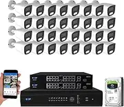 GW Security 32 Channel 12MP NVR 4K Security Camera System with 32 x 8MP PoE Spotlight Color Night Vision Outdoor/Indoor Microphone Bullet Cameras, Smart AI Human/Vehicle Detection