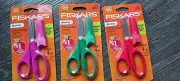 3 PACK Fiskars 5" kids pointed tip scissors with eraser sheath red, blue, purple