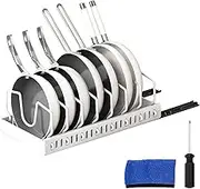 Cyanmor Drawer Lid Rack, Expandable Lid Organizer in-Cabinet Sliding Organizer with 8 Adjustable Compartments Non-Slip Storage System for Pots and Pans Lids Bakeware Plates Etc (White)