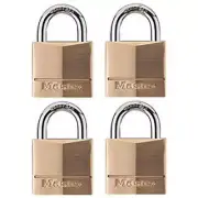 Master Lock 140QAU 40mm Diamond Brass Padlock KA- 4 Pack 4 Keys, Box of 4