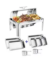 Halamine Visible Chafing Dish Buffet Set, 1 Full Size & 3 1/3 Size Food Pans,...