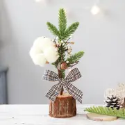GGP Mini Rustic Christmas Tree Decoration 9.84 Inches Tall With Cotton And Plaid Bow Accents (4 Trees)