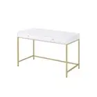 47 White and Gold Computer Desk With Two Drawers