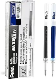 Pentel Energel 0.7 Refill Ink,12 Pack: 6 Black & 6 Blue Metal Tip Refills, Compatible with Bl57, Bl77, Bl407 Pens