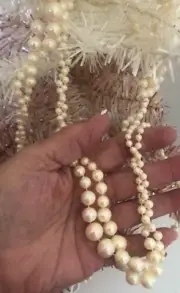 Vtg 10' SILVESTRI Xmas Double Twisted PEARL Bead GARLAND MANTLE PLASTIC Swag Wht