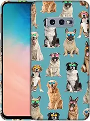 GlamCase for Samsung Galaxy S10e, Samsung Galaxy S10e Case - Dog Pattern with Sunglasses Teal Design Printed Sleek Cute Plastic Hard Protective Designer Back Phone Case/Cover for Samsung S10e