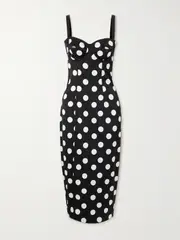 [Dolce & Gabbana] Dolce & Gabbana - Polka-dot Satin Bustier Midi Dress - Black - IT44 IT 44 Black