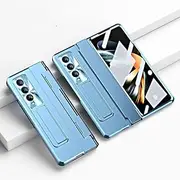 Flat Hinge Stand Fold Phone Cases for Samsung Galaxy Z Fold 5 4 3 Case Lens Protector Support Wireless Charging Cover,Blue,for Samsung Z Fold5