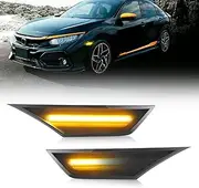 Civic Side Marker Lights, Amber Sequential Flowing Turn Signal Switchback Light, Plug N Play, Smoked Len for Honda Civic 2016 2017 2018 2019 2020