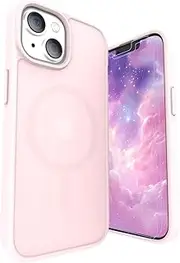 LUNOVATE Case for iPhone 14/13, [Anti-Yellow] Magnetic Clear Case with 2 Screen Protectors, Scratch-Resistant Transparent PC Back, Colourful Shockproof for iPhone 14, iPhone 13 - Matte Pink