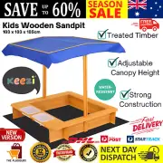 Keezi Sandpit Toy Box Kids Canopy Sand Pit Wooden Outdoor Play Set Large Seat AU