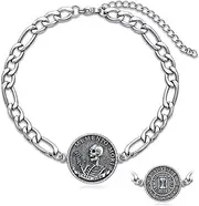 [PELOVNY] Memento Mori Bracelet 925 Sterling Silver Carpe Diem Skull Figaro Bracelet Stoic Skull Jewelry Stoicism Gifts for Men Women Unisex, One Size, Sterling Silver, no gemstone