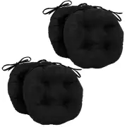 Blazing Needles 16" Solid Microsuede Round Tufted Chair Cushions, Black - 4 Pack