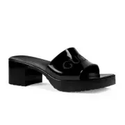 NIB Gucci Nero Logo Platform Rubber Slides Sandals Shoes