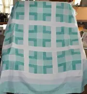 QUILT TOP-9 Simple Cross of Aquas and White on White-59" Sq.(D24G)-MADE in USA