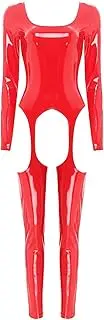 [GRRKDFQ] Women Lingerie Crotchless Long Sleeve Open Crotch Jumpsuit
