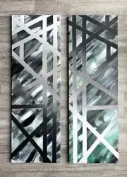 Abstract painting, Green, Grey, White, Black, Scrap Wood Art, Wall Art, Striped