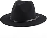 [VASANA] Wide Brim Fedora Hat Belt Buckle Felt Panama Cap Black Classic Cowboy Jazz Hat Autumn Winter Keep Warm Cap Unisex Retro Trilby Hat for Wedding Party Talent Show Performance Props and Daily Use(Khaki)