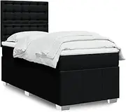vidaxl Black Box Spring Bed - Adjustable headboard - Single Bed with Pocket Sprung Mattress - Foam Mattress Topper - 203x107 cm Bedroom Furniture