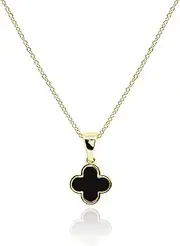 [MUSEQVE] Four Leaf Clover Necklace for Women Dainty Mother of Pearl White Black Onyx Pink Blue Mint Green Crystal Lucky Clover Pendant 14K Gold Plated Jewelry Gifts [CVRN]