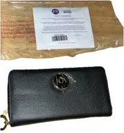 Joy Mangano Black Leather RFID Tech & Anti-Microbial Wristlet Wallet-NWT