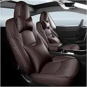 Car Seat Cover Wear-Resistant Leather Customizable Full Surround Customized Cushion Interior Accessories Compatible for Tesla Model 3 Y S(Model S Coffee)